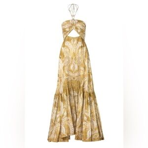 NWT BEATRIZ CAMACHO SoHo Halter Maxi Dress in Mustard Marmol size 8